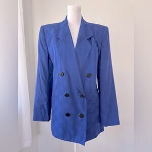 Vintage ‘90s Worthington Dark Periwinkle Checker Print Double Breasted Blazer